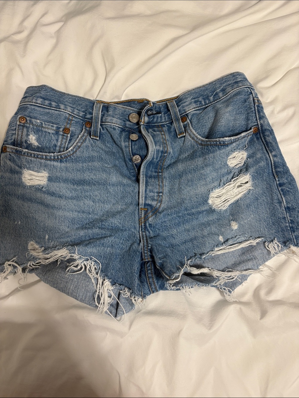 Levi's Light Blue Distressed High-Rise Denim Shorts